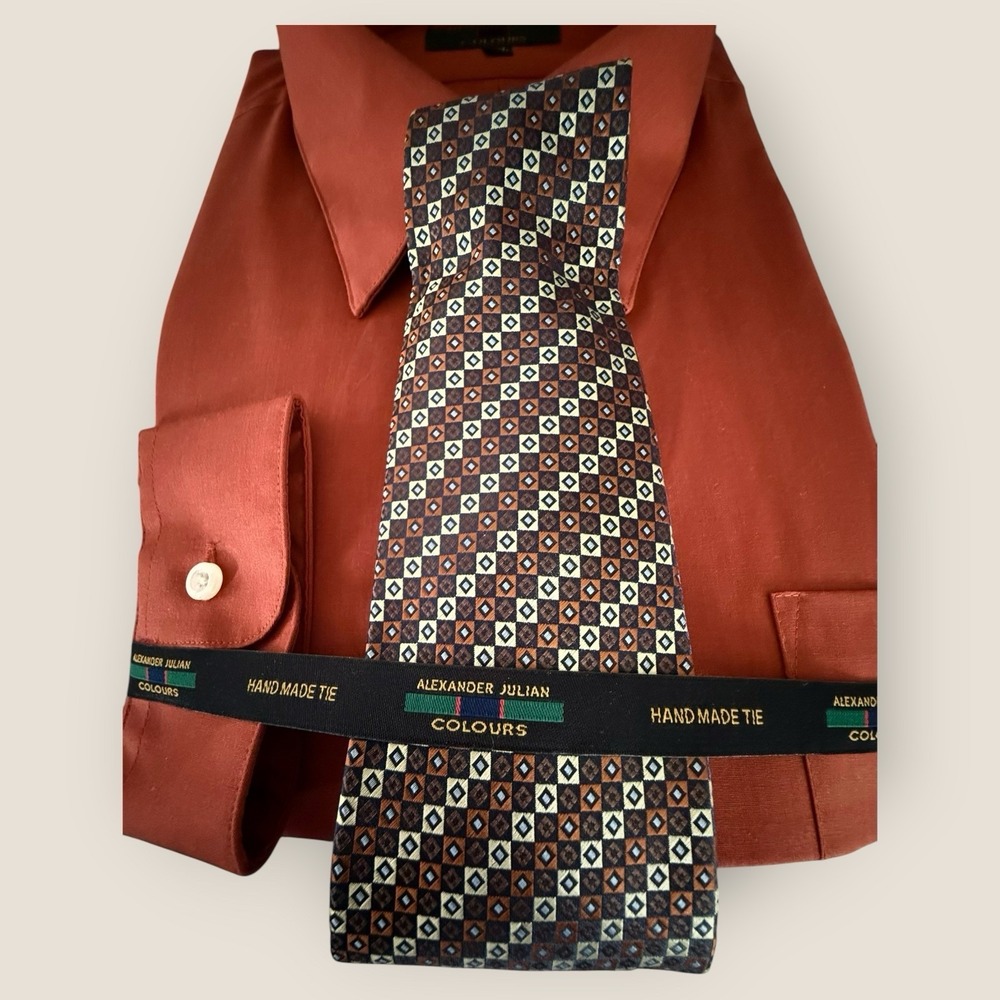 Alexander Julian Colours Shirt Hand Made Tie Size  XL 17-17.5 34/35 Ships N 24h - Picture 3 of 4
